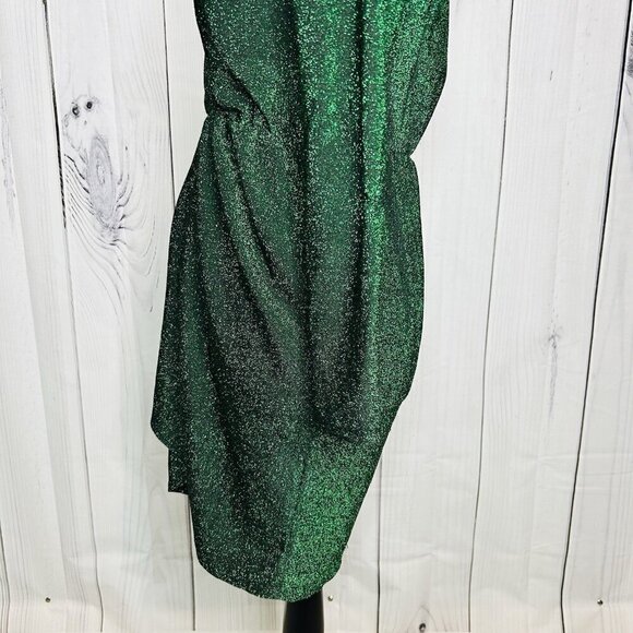 NWT Flounce Club London Jersey Wrap Front Mini Dress Sparkle Green Sz US 6 UK 10 - Picture 7 of 11